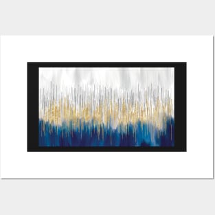 White Gold Blue Abstract Art Posters and Art